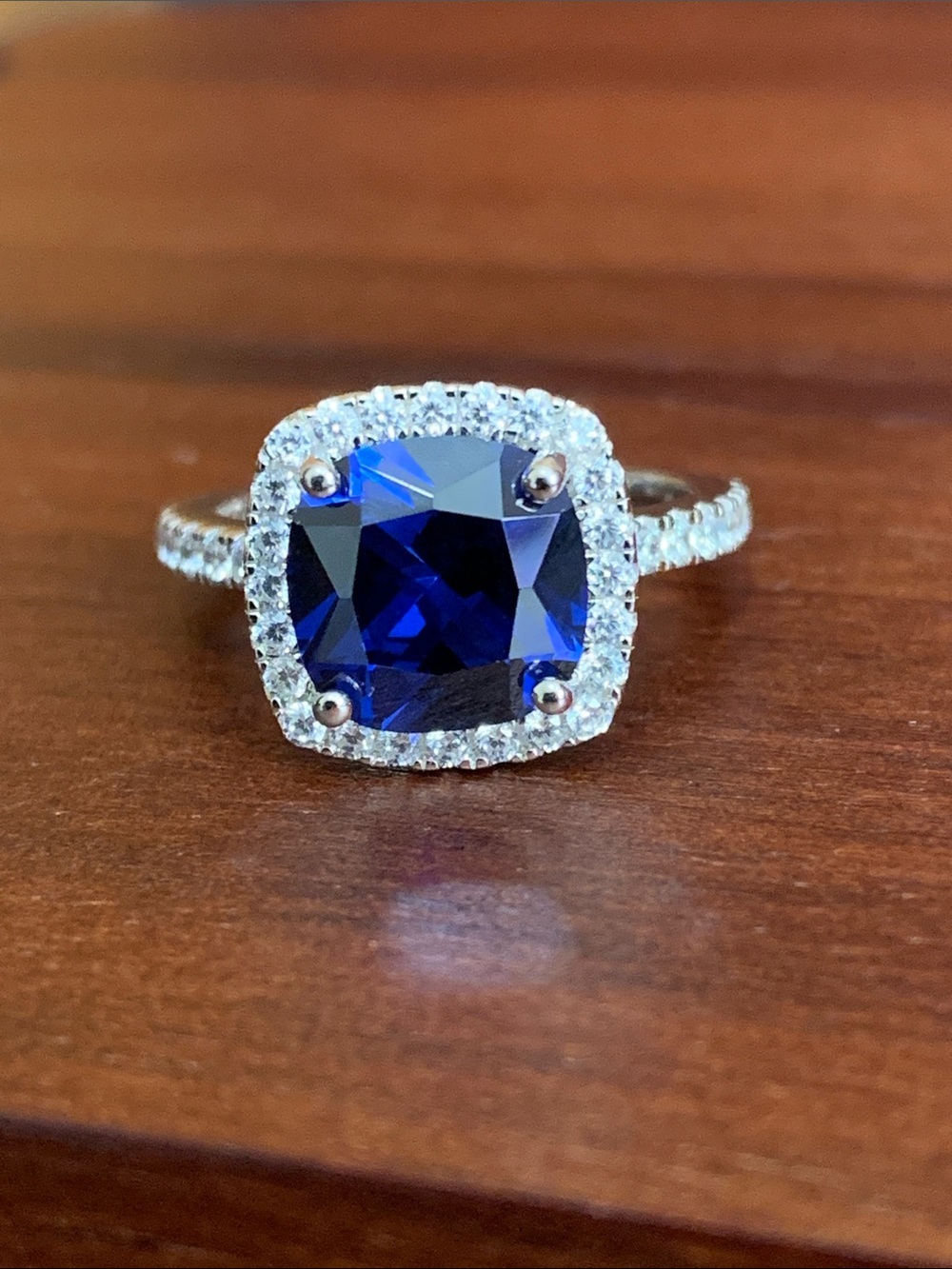 New 925 Silver Cushion Cut Blue Spinel CZ Ring sizes 6 & 8